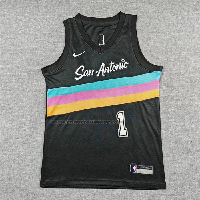 Maglia Bambino San Antonio Spurs Victor Wembanyama No 1 Citta 2025-26 Nero